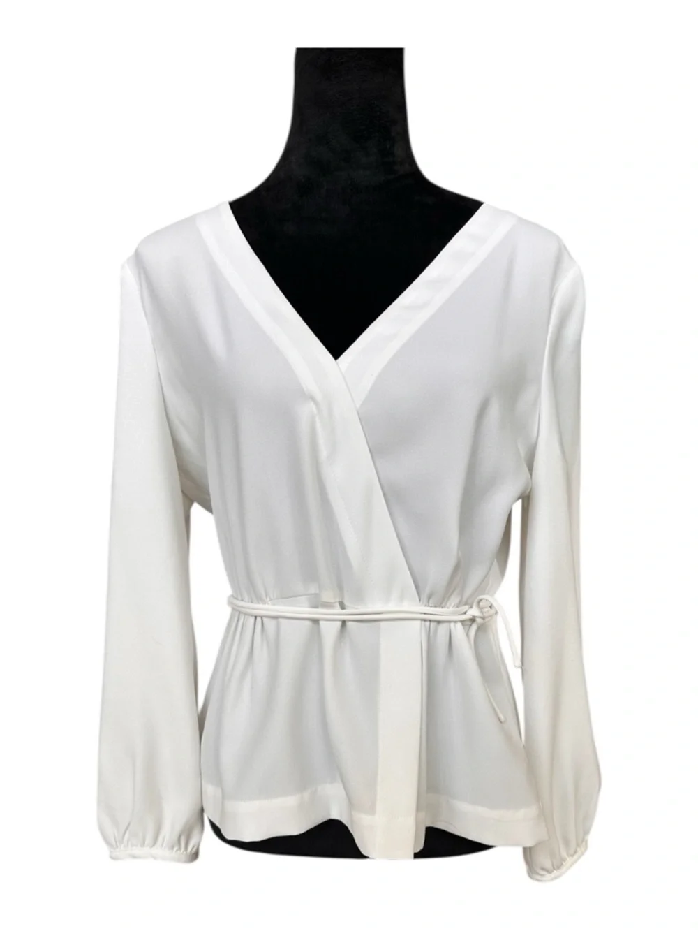 J.Crew Wrap Style Blouse Women’s Size 12 Ivory Long Sleeve Tie Waist Top
